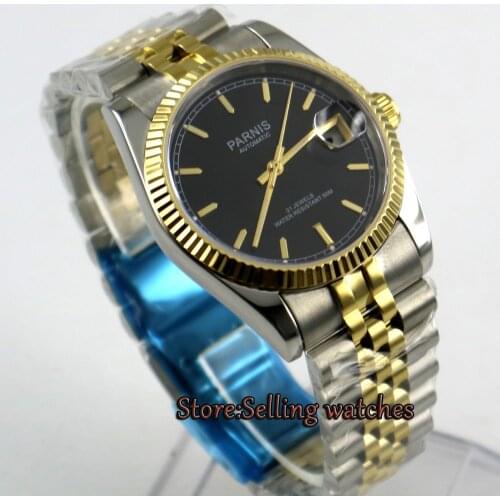 Top Luxury Mechanical Mens Watches PARNIS Full Stainless Steel Gold Automatic Watch Men Watches