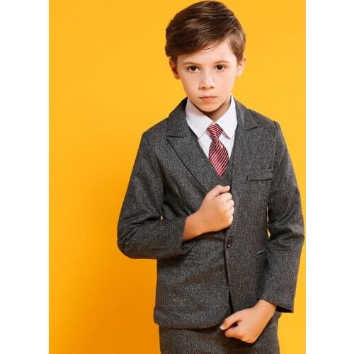 Flower Boys Jacket+Vest Pants Bowtie 4pcs Wedding Suit Europe Kids Birthday Dress Children dance show Party Costume
