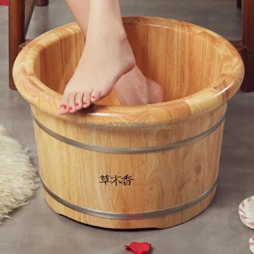 Foot bath wooden foot bath barrel foot acupuncture point massage pedicure barrel foot basin oak head foot basin household