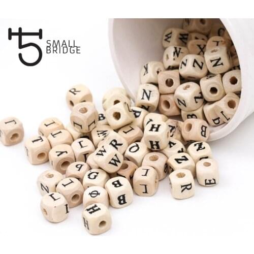 100pcs 10mm Diy Natural Alphabet Wooden Beads For Jewelry Making Children Toy Unfinished With Hole Square Wood Beads W302