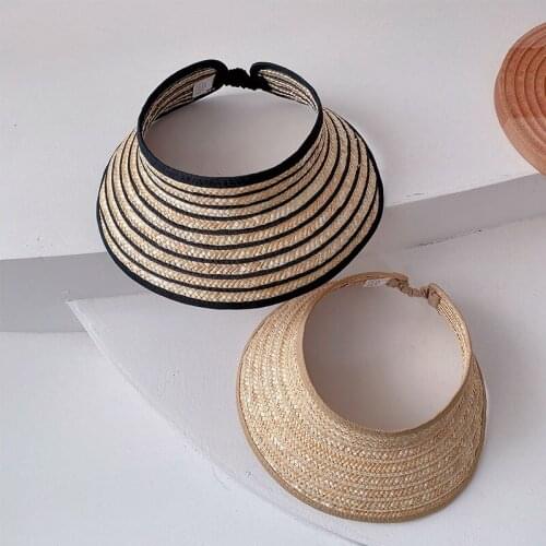 Childrens Summer Hat Stripe Empty Top Sun Visor Wide Brim Girl Cap Travel Beach Hat Sun Hats Kid Sun Protection Caps Straw Hat