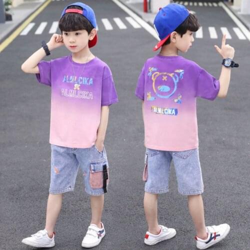 Kids Boys Casual Sport Suit Short Sleeve t-shirt And Shorts 2Pcs/set Summer Fashion Clothes Sets Suitable For 4 6 8 10 12 14 Yrs