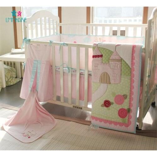 Baby Bed Bumpers 100% Cotton Soft Breathable Embroidery Baby Blanket Bed Sheet Quilt Pink Cartoon Cute Baby Girl Bedding Sets