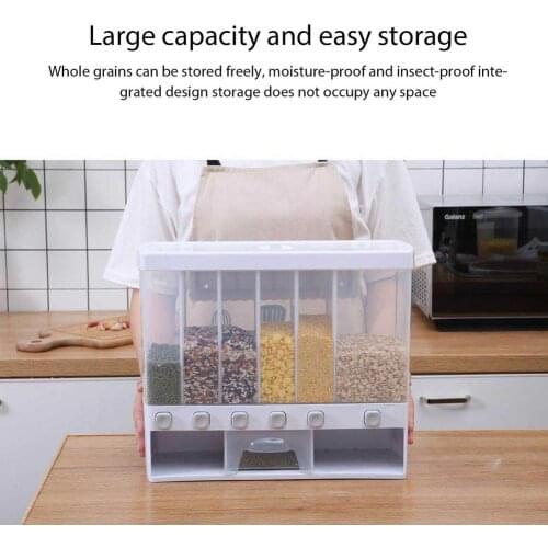 Dry Food Dispenser 6-Grid Cereal Dispensers Food Storage Container Kitchen Storage Tank For Cereal Rice Nuts Beans