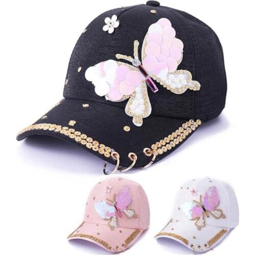Doitbest Rhinestone mens Baseball Cap hiphop cap Iron ring butterfly Adjustable Snapback Couples Hats for lady men women