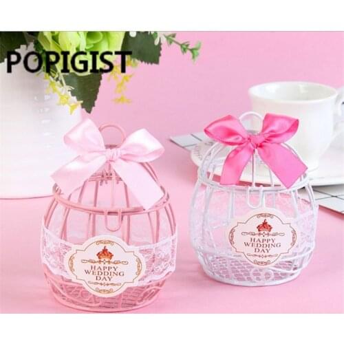 European Creative Iron Romantic white/pink bird cage Wedding Candy Box Wedding Favor and Gifts Wedding Decor 10pcs