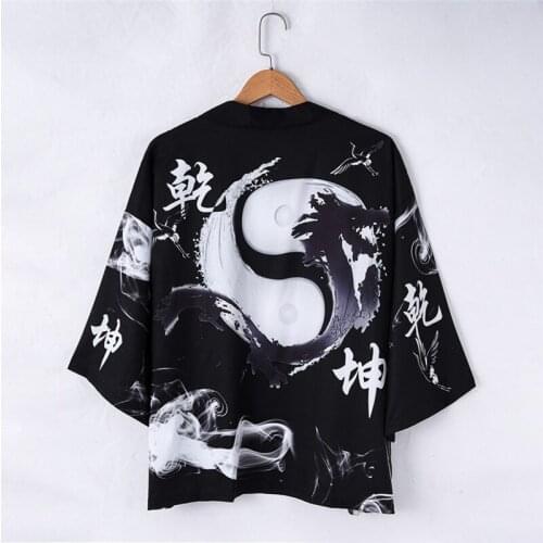 Anime Thin Robe Clothes 2020 Japanese Style Black Casual Kimono Streetwear Men Women Fashion Cardigan Japan Harajuku robe