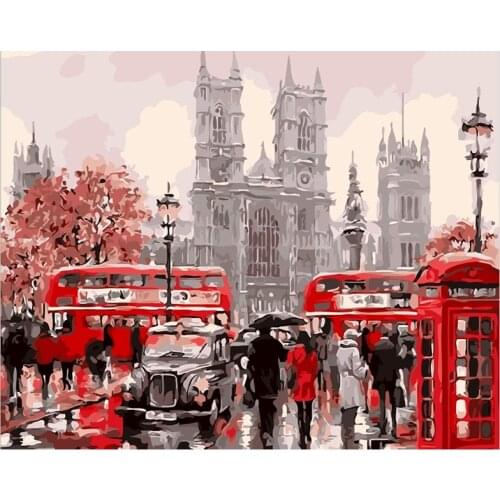 Framed DIY Painting By Numbers London City Landscape Acrylic Painting Modern Picture Home Decor For Living Room 40x50cm