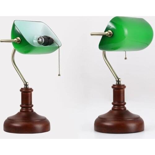Classical LED Lamp Table Lamp Desk Lamp Green Glass Wooden LED Light For Home Decor Study Room Bedroom Led Table Light e27 TA073