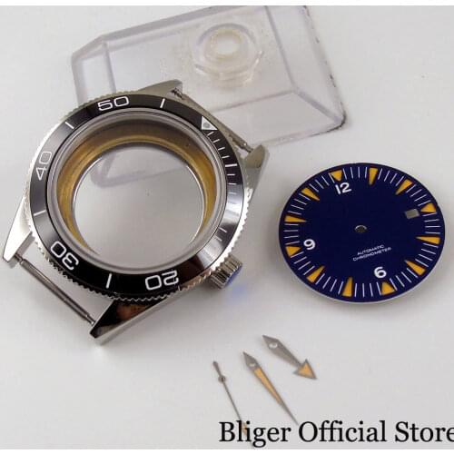 Fit MIYOTA 8215 8205 821A ETA 2836 Mechanical Case Blue Dial Luminous Hand Sapphire Glass Seeing Backcover