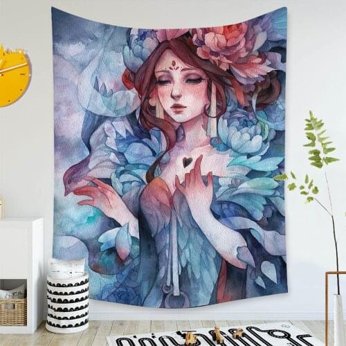 Fashion Oil Painting Flowers Beauty Goddess Tapestry Wall Hanging Girls Living Room Art Decor Psychedelic Tapestry Wall Carpets
