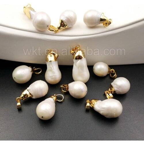 WT-P1085 Fashion Women Freshwater Pearl Jewelry with gold top, Random Shape Pearl Pendant with single Loops Wholesale