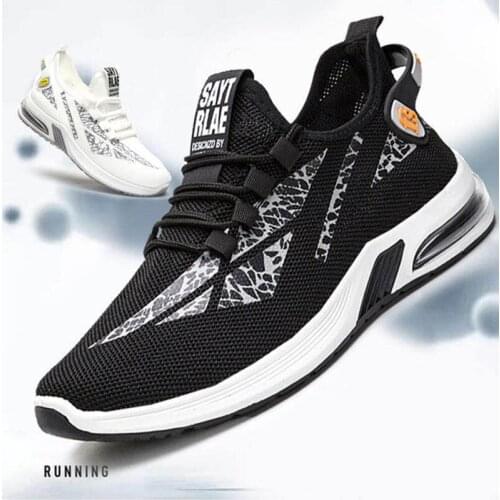 2021Spring Summer Men Letter Mesh Casual Shoes Breathable Vulcanize Shoes Air Cushion No-Slip Loafers Black White