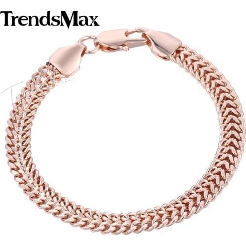 585 Rose Gold Filled Mens Bracelet for Women Helix Bismark Link Chain 7mm 18cm 20cm 23cm GB283A