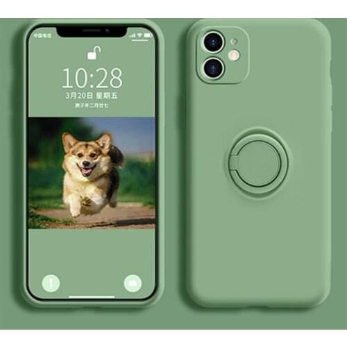 Liquid Silicone Soft Phone Case For iPhone 12 11 Pro Max X XR XS Max 12 Mini SE2020 7 8 Plus Stand Ring Shockproof Back Cover