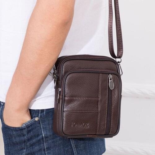 2021 New Small Mens Shoulder bags Leather Messenger bag Black Brown Soft Cow Leather Crossbody Waistband Cell Phone bags