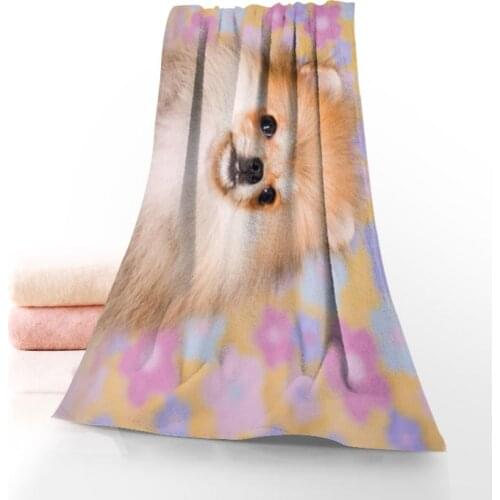 New Custom Pomeranian Towel Printed Cotton Face/Bath Towels Microfiber Fabric For Kids Men Women Shower Towels 70X140cm