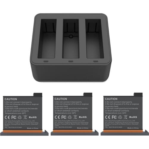 New 3in1 battery Charger Charging Hub + 3pes 1220 mAh Action Battery Kit For DJI Osmo Action Sports Camera Accessories