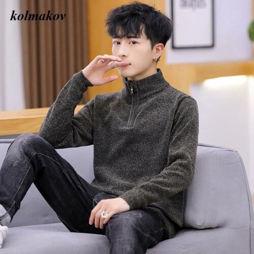 New Arrival Spring and Autumn Style Men Leisure Half Zippers Stand-up Collar Sweater Fashion Casual Solid Mens Trend Sweater