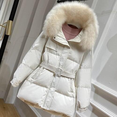 2020 Korean Womens Winter Clothing , Women 90% White Duck Down Long Coat with Fox Fur Hooded , Woman Coats and Jackets
