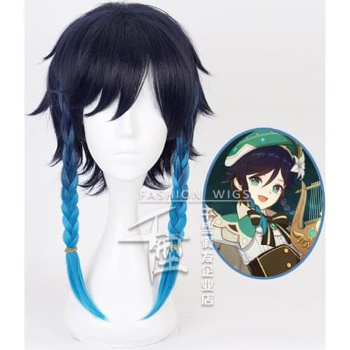 Barbatos Wig Short Blue Gradient Wig Game Genshin Impact Project Cosplay Hair Synthetic Cosplay Wig 35cm