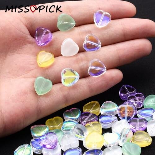 10mm 30pcs Transparent Colorful Heart Glass Rhinestone Crystal Beads for Jewelry Making DIY Bracelet Necklace Accessories