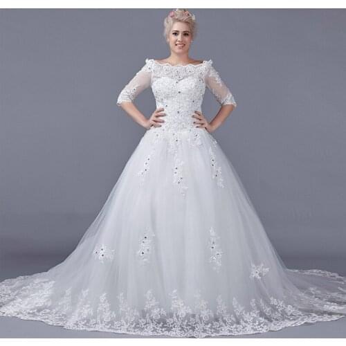 Off The Shoulder Luxurious Evening Dress Half Sleeve Embroidery Boat Neck Floor-Length A-Line Plus Size Women Formal Gowns D1064