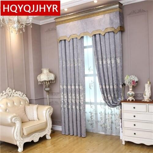 Modern luxury chenille 3D embroidered villa curtains for living room windows decoration classic elegant curtains for bedroom