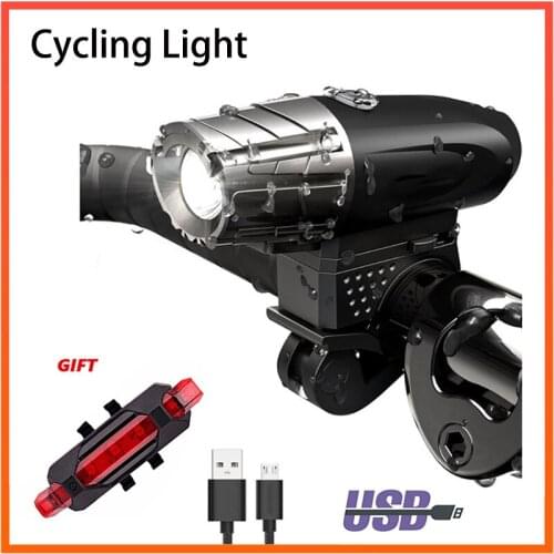USB Rechargeable Bike Light 1500mA Powerful Waterproof Mountain Bicycle Headlight Bright Front Light with Tail Light Gift
