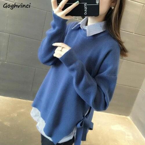 Sweaters Women Winter Knitting Side-slit Lace-up Loose Plus Size 3XL Korean-style Solid Womens Pullovers Fashion Students Chic