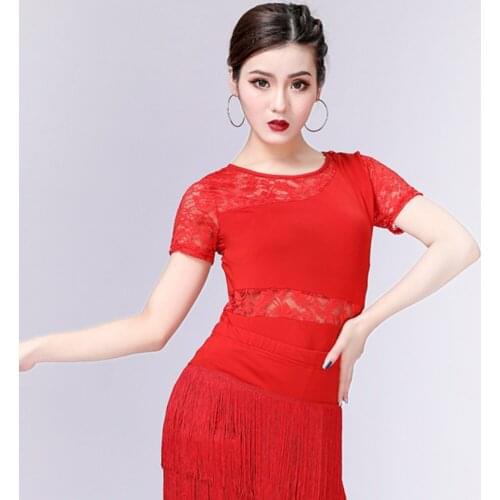 1pc Women Tops Latin Dance Bandage Wrap Mermaid Short-Sleeve Lace Hollow Top - Cool,Vent,Elastic,Wicks Moisture