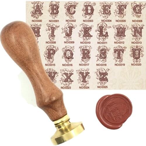 Wax Stamp Copper head Wood Handle Curlicue 26 Letters DIY Scrapbooking Vintage Ancient Seal Retro Stamp gift seal High Quality