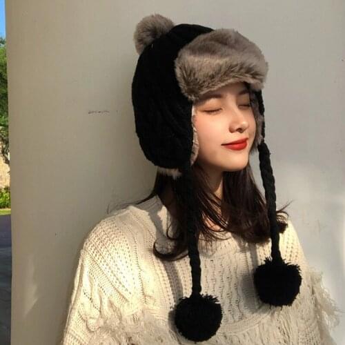 Lady Winter Warm Bomber Hats Girls Ear Protection Leifeng Cap Leaf Protective Cap Women Outdoor Autumn Knitted Wool Cap