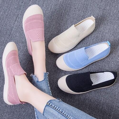 New Womens Loafers Mesh Knitted Comfortable Ballerina Shoes Nurse Sneakers Ladies Flat Shoes Creepers Korean Shoes Female Flats