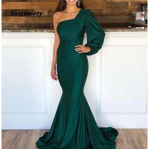 Вечернее платье Mermaid Evening Dresses 2021 One Shoulder Long Sleeve Women Formal Prom Party Gowns for Special Occasions