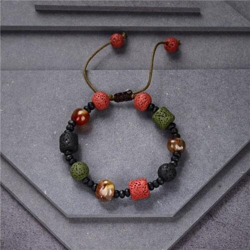 Women Jewelry Beaded Bracelet Natural Lava Agates Stone Beads Charms Healing Energy Chakra Stretch Yoga Bracelets Bangle B440