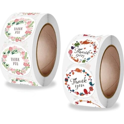 1inch Roll Round Floral Sticker Thank You Merchandise Decoration Sticker Gift Sealing Sticker Birthday Decoration