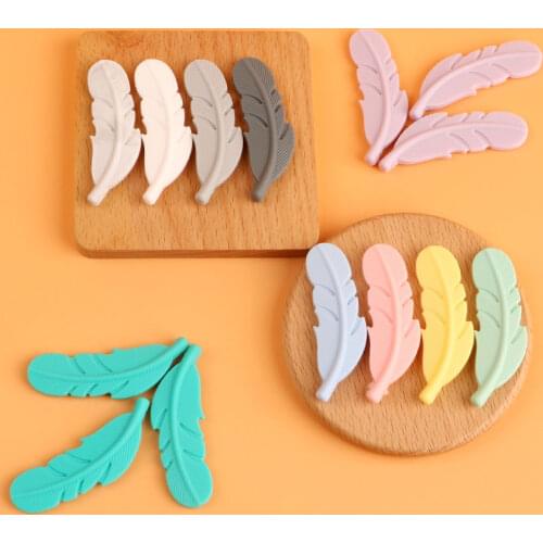 Kovict 10pcs Silicone Teether Feather Beads Handmade Accessories Teething Toys For Infant Newborn Gift Baby Teething Bead