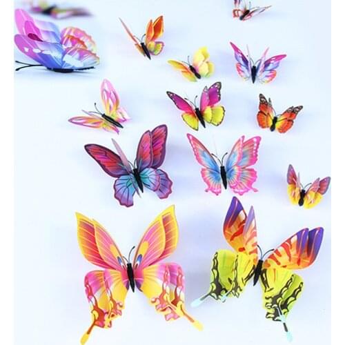 12pcs Butterflies Wall Stickers home decor Multicolor Double Layer 3D Butterfly Sticker Kids Bedroom Fridge wall decor Stickers