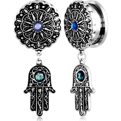 2pcs/lot Steel Helix Dangle Ear Flesh Tunnel Plug Piercings Fake Opal Screw Fit Tribal Ear Gauge Stretcher Body Piercing Jewelry