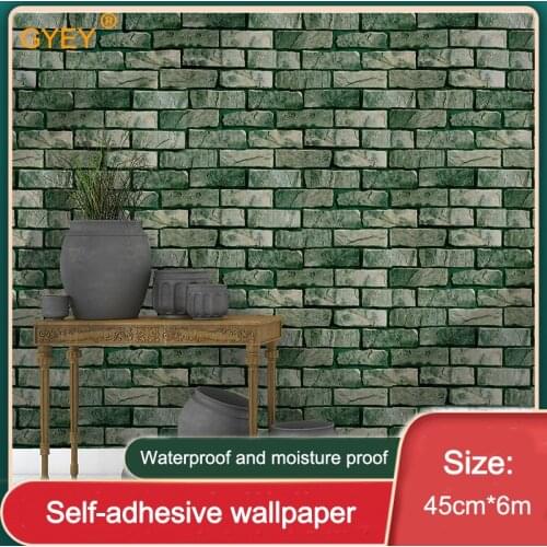 3D Nostalgic Retro Moss Green Dark Green Antique Brick Pattern Waterproof Adhesive PVC Bar Restaurant Background Wall Wallpaper