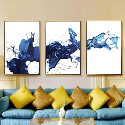 Abstract Watercolour Blue Wall Art Canvas Painting Minimalist Nordic Posters and Prints Wall Pictures for Living Room Home Decor