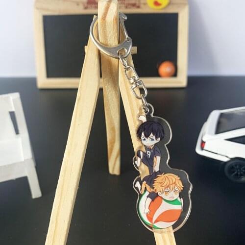 Cartoon Haikyuu Keychain Anime Acrylic Two Sided Hot Blood Boy Key Ring Man Women Kawaii Key Accessories Bag Car Charm Jewelry