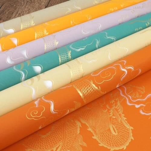 15 Sheets 69*138cm Half-Ripe Xuan Paper Batik Rice Paper with Dragon Pattern Brush Calligraphy Practice Retro Paper