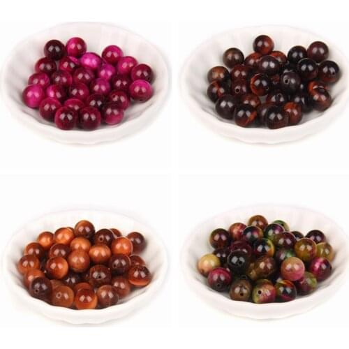 10mm Tiger Eye Purple Orange Red Natural Stone Agates Loose Spacer Beads For Jewelry Making DIY Bracelet Necklace Accessories