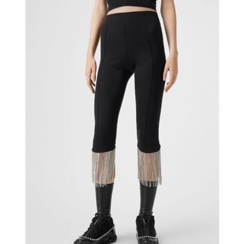 Crystal 11.27 Hot Sale!!! Tassels Comfortable Close Elastic Pencil Women Fashion Calf-Length Pants