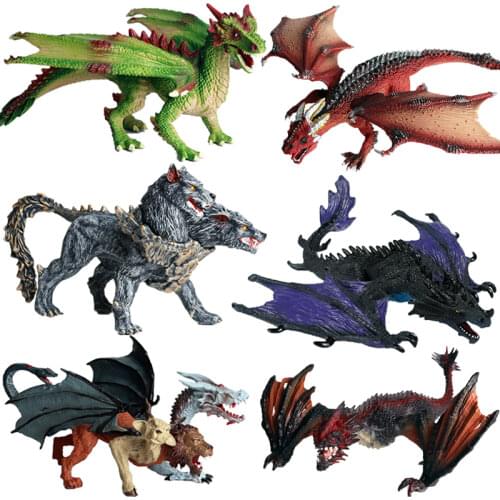 Childrens Animal Model Mythical Animal Warcraft Dragon Hell Dog Three-headed Dragon PVC Action Figures Education Kids Toys Gift