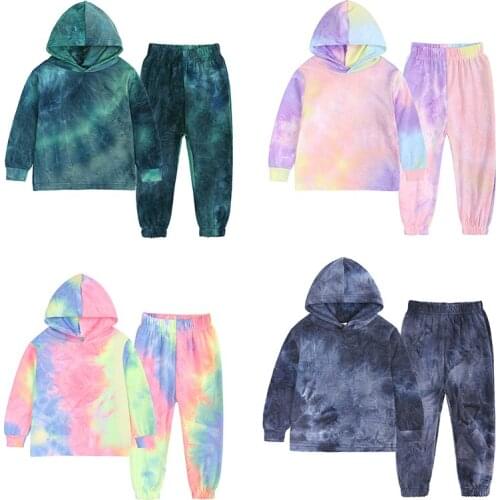 Children Clothes Sweater Sets Long Sleeve Casual Hoodie Pant 2PCS Kids Fashion Tie Dyed Sportswear Boys Girls Loungewear Suit