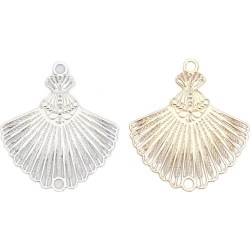 DoreenBeads Fashion Iron Based Alloy Filigree Stamping Connectors Fan-shaped Silver Color Gold DIY Findings 29mm x 26mm, 10 PCs