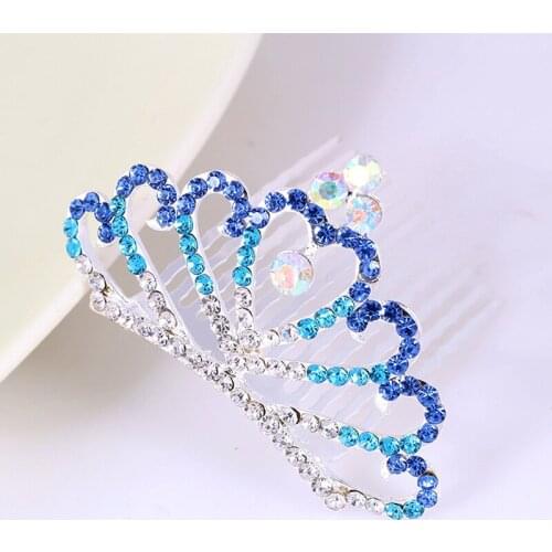Fashion Trendy Bling Shiny Children Kids Girls Princess Crown Rhinestone Hair Combs Headwear FS0442